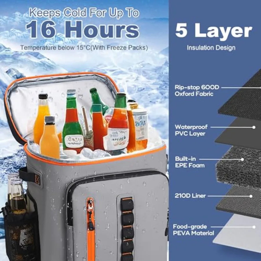 35 Cans Waterproof Cooler Backpack Soft Insulated Leak Proof Backpack Cooler for Men Women Large Capacity Ice Chest for Beach H